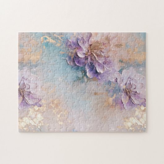 紫フェミニン青と金ゴールドフローラ ジグソーパズル (横)