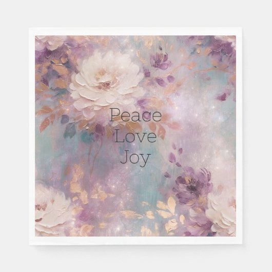 紫フェミニン青と金ゴールドフローラ スタンダードランチョンナプキン (正面)