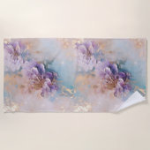紫フェミニン青と金ゴールドフローラ ビーチタオル (正面)