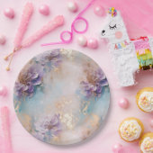 紫フェミニン青と金ゴールドフローラ ペーパープレート (パーティー)