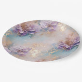 紫フェミニン青と金ゴールドフローラ ペーパープレート (アングル)