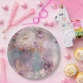 紫フェミニン青と金ゴールドフローラ ペーパープレート (パーティー)