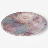 紫フェミニン青と金ゴールドフローラ ペーパープレート (アングル)