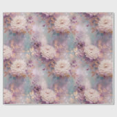 紫フェミニン青と金ゴールドフローラ ラッピングペーパー (フラット)