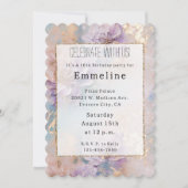 紫フェミニン青と金ゴールドフローラ 招待状 (正面)