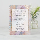 紫フェミニン青と金ゴールドフローラ 招待状 (スタンド正面)