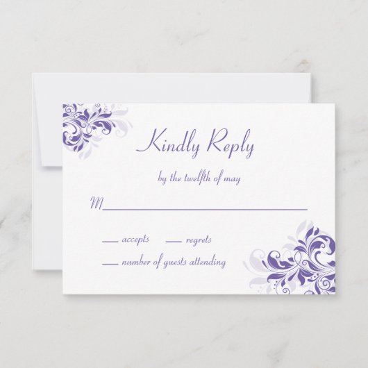 紫フォーマルフローラバルミツワー 出欠カード (正面)