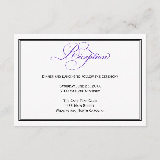 紫フォーマル台式結婚式詳細カード エンクロージャーカード (正面)