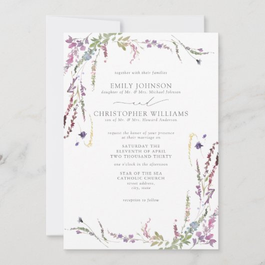 紫フォーマル野花結婚式招待状 招待状 (正面)