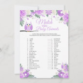 紫フクロウのフローラと赤ちゃん動物のゲームカード 招待状 (正面)
