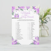 紫フクロウのフローラと赤ちゃん動物のゲームカード 招待状 (スタンド正面)