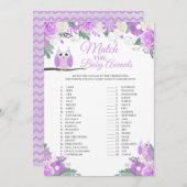 紫フクロウのフローラと赤ちゃん動物のゲームカード 招待状 (正面/裏面)