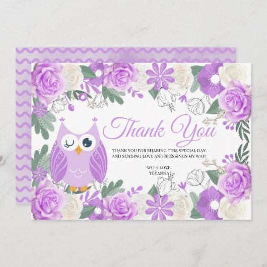 紫フクロウフローラサンキューカード サンキューカード (正面/裏面)