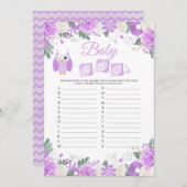 紫フクロウフローラベビーシャワーベビーABCズゲームカード 招待状 (正面/裏面)