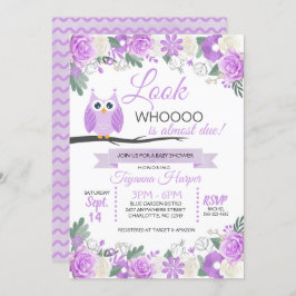 紫フクロウフローラベビーシャワー招待状 招待状