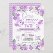 紫フクロウフローラ誕生日招待状 招待状 (正面/裏面)