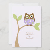 紫フクロウベビーシャワー招待状 招待状 (裏面)