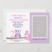 紫フクロウ*写真*誕生日5x7 招待状 (正面)