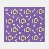 紫フランスののペットブルドッグパーソナライズされた フリースブランケット (正面(横))