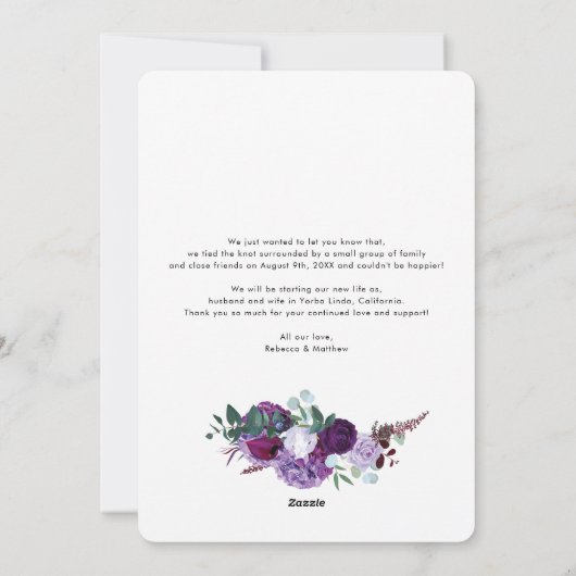 紫フローラたった今結婚しましたス結婚クリプトの写真 シーズンカード (裏面)