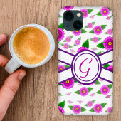 紫フローラカスタマイズモノグラム iPhoneケース