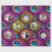 紫フローラクリスマスクラウン、ブルージェムフォトフレーム ラッピングペーパー (フラット)