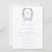 紫フローラクレスト女の子の赤ちゃんシャワー 招待状 (正面)