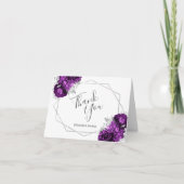 紫フローラシルバーホワイト幾何結婚図形 サンキューカード (正面)