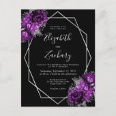 紫フローラシルバー幾何学模様フレーム結婚ブラック ポストカード (正面)