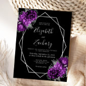 紫フローラシルバー幾何学模様フレーム結婚ブラック ポストカード