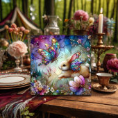 紫フローラステンドグラスバニーバタフライイースター シーズンカード