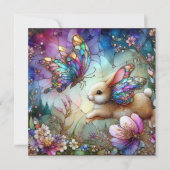 紫フローラステンドグラスバニーバタフライイースター シーズンカード (正面)