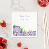 紫フローラパーソナライズされた結婚ナプキン スタンダードカクテルナプキン (インサイチュ)