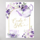 紫フローラブライダルシャワーティーカードとギフト ポスター (正面)