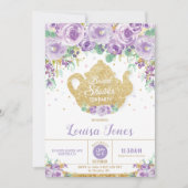 紫フローラブライダルシャワー茶パーティー 招待状 (正面)