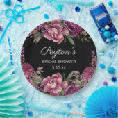 紫フローラブラックブライダルシャワー名日付 ペーパープレート (パーティー)