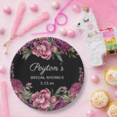 紫フローラブラックブライダルシャワー名日付 ペーパープレート (パーティー)