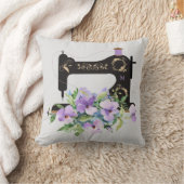 紫フローラヴィンテージ裁縫機械モノグラム クッション (ブランケット)
