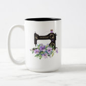 紫フローラヴィンテージ裁縫機械モノグラム ツートーンマグカップ (左)