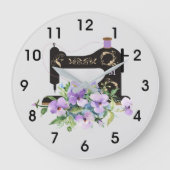 紫フローラヴィンテージ裁縫機械モノグラム ラージ壁時計 (正面)