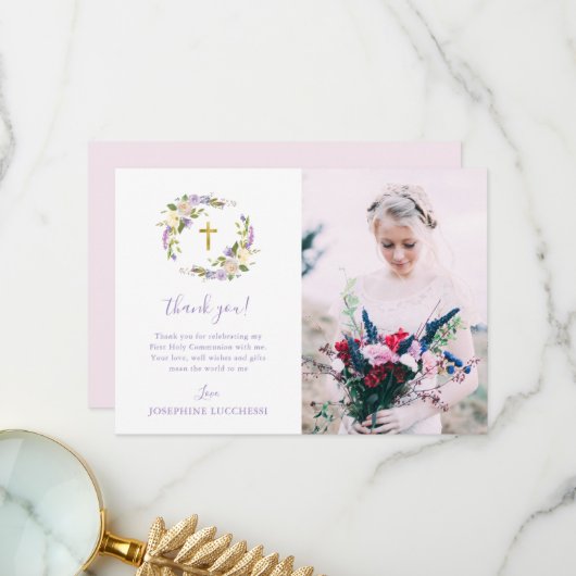 紫フローラ初の聖餐式の写真 サンキューカード (正面/裏面インサイチュ)