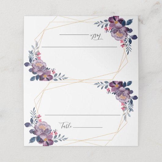 紫フローラ幾何学植物結婚の プレイスカード (外部開封)