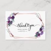 紫フローラ幾何学模様金ゴールドフレームサンキューカード 名刺 (正面)