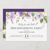 紫フローラ引っ越し祝いパーティーパーティの招待状 招待状 (正面/裏面)