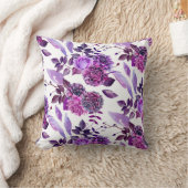 紫フローラ枕。水彩紫色の花 クッション (ブランケット)