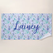 紫フローラ水彩ビーチタオル ビーチタオル (正面)