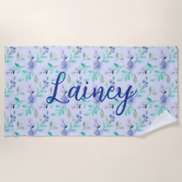 紫フローラ水彩ビーチタオル ビーチタオル