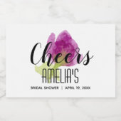 紫フローラ水彩ブライダルシャワーミニ スパークリングワインラベル (シングルラベル)