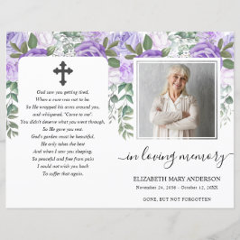 紫フローラ水彩写真葬儀プログラム