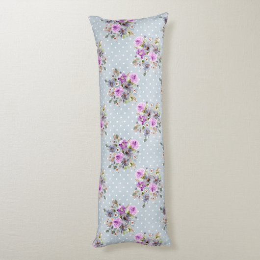 紫フローラ水彩青白水玉模様 ボディピロー (裏面 (縦))